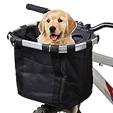 Goldmiky Fahrradkorb, Faltbar Wasserdicht Fahrrad Lenkerkorb, Abnehmbare Lenkerkorb Aluminiumlegierung Rahmen Hund Katze Haustier Träger für Kleiner Hund, Mountain Picknick, Eink