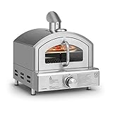 Klarstein Pizzaiolo Neo Gas-Pizzaofen Pizza-Backofen Pizzaofen, inkl. Pizzastein 33 cm (Ø) und Grillrost, eingebautes Thermometer, 304 Edelstahl, einfache Reinigung, silb