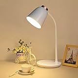 ALUOCYI Mädchen Schreibtischlampe LED Nordischer Stil Augenschutz Tischleuchte mit Touch Control 3 Helligkeitsstufen USB-Anschluss für Kinder Teenager Jungen, Weisse[Energieklasse A+]