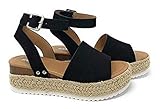 JHGF Damen Espadrille Sandalen Knöchelriemen Wedges Bequeme Riemchen Plateau Sommer Flatform Schuhe Sandalen Peep Toe Schnallenriemen Wedges Sandalen High Heels Plateauschuhe Sandalen (Schwarz 3