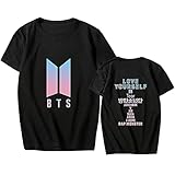 Adidase BTS T-Shirt Baumwolle, Love Yourself bedrucktes T-Shirt Sommer lässig Kurzarm T-Shirt Unisex,B,2XL