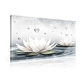 Blumen Lotus Wasser Tropfen Herzen Weiß Leinwand Bilder (PP2523O6FW) - Wallsticker Warehouse - Size O6 - 80cm x 60cm - 230g/m2 Canvas - 1