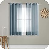 MRTREES Voile Gardinen Vorhang halbtransparent kurz mit Ösen in Leinenoptik Stores Gardinen Schals für Wohnzimmer Schlafzimmer Kinderzimmer Dunkelblau 160×140cm (H×B) 2er S