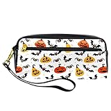 Happy Halloween Kürbis Fledermaus Spinne Muster 01 PU-Leder-Federmäppchen, hohe Kapazität, für Büro Schreibmapp