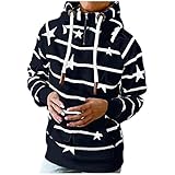 EMATOP Damen Hoodies Sport Kapuzenpullover Lässiges Rollkragen Sweatshirt mit Kapuze Pulli Pullover Streifen Stern Drucken Kapuzenpulli Top mit Tasche Langarmshirt Herbst Winter Sweatjack