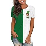 VESNIBA Damen St. Patrick's Day T-Shirts Kurzarmshirt Rundhals Top Bluse Träger Sweatshirt Frau Irland Shirt Patrick T Shirt Kostüm Kleeblatt Druck T