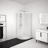 MARWELL Duschkabine - Dusch-Set inklusive Duschtasse mit Einscheiben-Sicherheitsglas - Glasdusche mit Aluminiumprofilen in Silber Seidenmatt - 90 x 90
