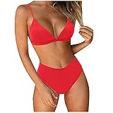MOMONIHAO Sport Bikini Damen Große BrüSte Push Up Sexy Strandbikini Strandkleidung Bademode Zweiteiliger Badeanzug (Rot,S)