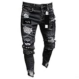 Jeans Männer Coole Schwarze Jeans Skinny Ripped Destroyed Stretch Slim Fit Hop Hop Hose Mit Löchern Für Männer Slim Hip-Hop Reißverschluss Jeans L Schw