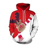 ZYUD Herren Damen Weihnachtspullover Oversize Weihnachten Blau Kleidung Pulli Große Größen Hoodie Geschenk für Männer Langarm Christmas Casual Lustig Sweatshirt Mit Kapuze Xmas Party O