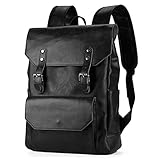 MIMITU Herren Vintage Rucksack PU Schulranzen Business Office Laptoptasche Pack Casual Reiserucksack,Schwarz,31x40x12