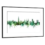 artboxONE Poster mit Rahmen Schwarz (Metallic) 75x50 cm Freiburg Germany Skyline Green von Michael Tomp