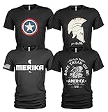 4er Pack Herren T-Shirt Vintage US Army mit Frontprint und Rundhalsausschnitt (L, Army Grunt 4)