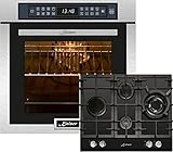 Kaiser Herd-Set EH 6306 R + KCG 6394, Elektro Einbaubackofen,Edelstahl,79L 15 Fkt. Grill Air fryer Full Touch + Einbau Gaskochfeld 60cm, Schwarz Glas, Einbau Herd, 3,8kW WOK, Erdgas, Propang