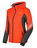 KUTOOK Softshelljacke Damen Winter Outdoorjacke Wasserdicht Atmungsaktiv Kapuzenjacke Funktionsjacke Polar Fleece Winddicht Übergangsjacke für Outdoor Aktivitäten Winterwanderungen Orange XL