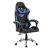 SVITA Gaming Stuhl mit Lendenwirbelstütze Nackenkissen Wippfunktion Hohe Rückenlehne Höhenverstellbar Ergonomischer PC-Stuhl (Blue)