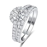 Yaresul 925 Sterling Silber Fashion Set Ring Luxus eingelegter runder großer Diamant Zirkonia Ring geeignet als Antragsring für Freundin Größe 54(17.2)