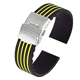 WENQJ 18MM Breite Großes Silikon-Uhrenarmband, Überlegene Silberne Faltschließe mit Sicherheitsuhrenband, Modisches gelbes wasserdichtes Armbanduhrband Every Family