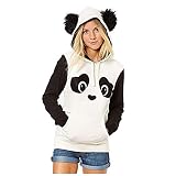 YANGQI Oberteile Damen Winter Elegant Schwarz-weiß Farbblock Panda Ohren Hoodie Langarm Panda-Druck Mit Taschen Kapuzen Sw