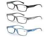 3 Pack Lesebrille 1.25 Herren/Damen,Gute Brillen,Hochwertig,Rechteckig,Komfortabel,Super Lesehilfe,fur Manner und Frauen,Schwarz-Blau-G