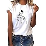 CHAOEN Damen Kurzarm T-Shirt Herz Druck Shirt Sommer Oberteile Casual Rundhals Blickdicht Tshirt Tunika Kurzen Ärmeln Hemd Bluse Top