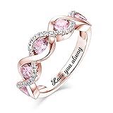 Benutzerdefinierte 5 Geburtsstein Ring Personalisierter Verlobungsring Gravierter Namensring Damenring für Hochzeit(Roségold 20.75)