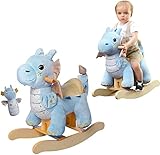 labebe Baby Schaukelpferd Holz, Schaukeltier Blauer Drache, Kinder Plüsch Schaukelpferd, Schaukelspielzeug Kleinkind Spielzeug Schaukelstuhl ab 1 J