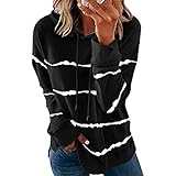HUBA Kapuzenpullover Pullover Damen Sweatshirt Pulli Streifen Bedruckte Langarm Casual Lose Top Oberteile Sweater Longshirt Tshirt Bluse Tunik