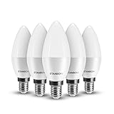 E14 LED Lampe Warmweiss, STANBOW 5W LED E14 Kerze Ersetzt 40W Glühbirne, C37 Kerzenform Leuchtmittel 270° Abstrahlwinkel, 400 Lumen 3000K Warmweiß Kerzenbirne, 220-240V AC, 5 Stück [Energieklasse A+]