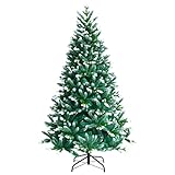 GOPLUS Künstlicher Weihnachtsbaum mit Schnee und Zapfen, 180cm Tannenbaum aus PVC mit ca. 1000 Spritzen, für Weihnachts, Christbaum mit Metallständer, Klappsystem, für Zuhause&G