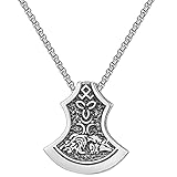 FLQWLL Viking Axt Runic Celtic Wolf Anhänger Halskette Mit 60Cm Pullover Schlüsselbein Kette,Männer Edelstahl Nordische Axt Amulett Schmuck,Silb