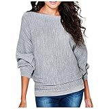 Schulterfrei Strickpullover Damen Winter Off Shoulder Sexy Grobstrick Pullover Casual Wrap Pullis Loose Langarmshirt OberteileV-Ausschnitt Lose Gestrickt Oberteile Einfarbig Sweater Lang