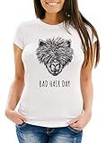 MoonWorks Damen T-Shirt Lama Bad Hair Day Spruch Statement Fun-Shirt Slim Fit weiß M