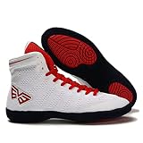 WJFGGXHK Herren Ringerschuhe, High Top Boxschuhe rutschfeste Gewichtheber Trainingsturnschuhe Atmungsaktive Ringerstiefel,Weiß,41 EU