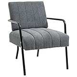 HOMCOM Akzent Stuhl Esszimmerstuhl mit Armlehne Armlehnstuhl Polsterstuhl Schlafsofa für Wohnzimmer Schlafzimmer Metall samtartiges Polyester Schaumstoff Grau+Schwarz 59 x 75 x 77