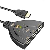 HDMI Switch, 4K HDMI Switcher 3 in 1 Ausgang und Pigtail Kabel Auto Switcher Verteiler UHD HDR 3D Full HD 1080p HDCP, 3 zu 1 HDMI Splitter mit Kabel Für HDTV PS4 Xbox One Roku Apple TV