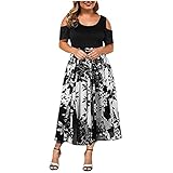 Kleid Damen, Winterkleid Damen, Partykleid Damen Elegant Sexy Plus Size Rundhals Schulterfrei Draw Back Spitze Spleiß