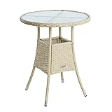 ESTEXO Polyrattan Beistelltisch Gartentisch Rattan Tisch Balkontisch Gartenmöbel Rund Kaffeetisch Teetisch Couchtisch Rattantisch (Beige)