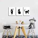 IKLOP 3 Teilig Leinwand Bild Bilder Abstrakt 3 Teilig Wandbild 3 Teilig Leinwandbilder Schwarze Katze Weiss S Wohnkultur Modulare Wand Wohnzimmer Deko Abstrakt Modern Leinwandb