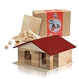 Maurer Max BERGHÜTTE Bausatz mit Holzleim Holzspielzeug Bauklötze Lernspielzeug Konstruktionsspielzeug Holzklö