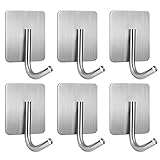 Handtuchhaken Haken Selbstklebende Handtuchhalter Wandhaken Klebehaken Selbstklebend aus Edelstahl, Ohne Bohren, Rostfrei, Ideal für Bad Toilette Küche Büro, Silber 6 Stück