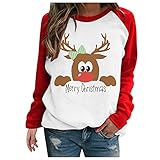 NHNKB Weihnachten Pullover Damen Langarmshirt Sweatshirt Herbst Winter Langarm T-Shirt Oberteile Tops Christmas Pulli Sw