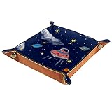 Ledertablett,Leder Cartoon Space Ship Star Cloud Planet Tablett,Taschenleerer Tablett für Aufbewahrungsschlüssel-Münzen-Schmuck