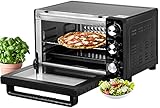 Mini Backofen 21 Liter | 1200 Watt | Pizzaofen | Innenbeleuchtung | Inkl. Backblech und Grillrost | Minibackofen | Kleiner Backofen | Mini Oven | 60 min. Timer (21 Liter Silber)