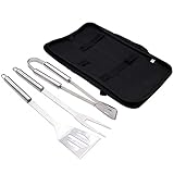 TTLIFE Grillbesteck Set 3pcs Grillwerkzeug-Set mit Grillzange Grillwender Fleischgabel, Edelstahl BBQ Tools Sets mit Aufbewahrungstasche Grillen Kochwerkzeug Kit Grillzubehö