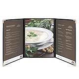 Flexzion Menü-Abdeckungen, passend für 23.9 x 32.4 cm Papier – Restaurant dreifach genähte Ordnerhüllen, mit transparenten PVC-Blättern, schwarzer Bindung für Deli Cafe Getränke-Bar 12er-Pack