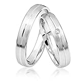 JC Trauringe 925er Sterling Silber Paar-Preis I Ehe-Ringe inkl. kostenloser Gravur I Verlobungsringe 4,5 mm breit inkl. Etui I Herren-Ring ohne & Damen-Ring mit Zirkonia-Stein I Gr. 48 bis 72 I S062