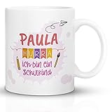 Kaffeebecher24 - Geschenk zur Einschulung Junge und Mädchen - Personalisiert mit Name - Spülmaschinenfest - Geschenke Einschulung - Schulkind Tasse (Mädchen)