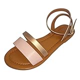 Julhold Flache Sandalen Damen Flache Schnalle Römischer Stil Offene Zehe Atmungsaktive Lässige Sandalen Strandschuhe(Rosa,38)