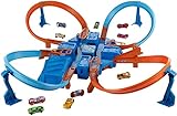 Hot Wheels DTN42 - Trackset, mit Rampen, Kreuzungen und Looping, Parkplätzen, + 1 Fahrzeug, Spielzeug Autorennbahn ab 5 J